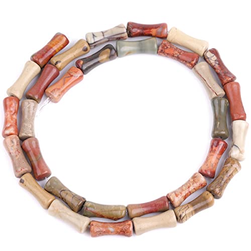 GEM-Inside 30Pcs 5x12mm Natural Dark Red Picasso Jasper Stone Plant Bamboo Knot Bone Charms Beads for Jewelry Making Power Energy Chakra Stone Beads - color: Dark Red Picasso