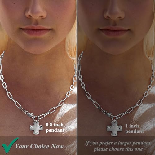 Bheop Chunky Cross Necklace for Women Trendy 14K Gold Silver Layered Statement Cross Pendant Charm Necklace Waterproof Paperclip Herringbone Snake Choker Chain Christian Jewelry Set Gift Non Tarnish - style: SL-Cross Necklace(0.8 inch Pendant)