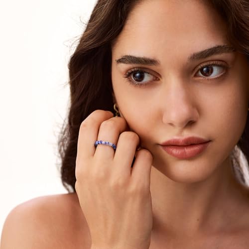 NLIEO Natural Gemstone Stretch Beaded Rings for Women Stackable Dainty Elastic Crystal Rings Jewelry - style: Sapphire
