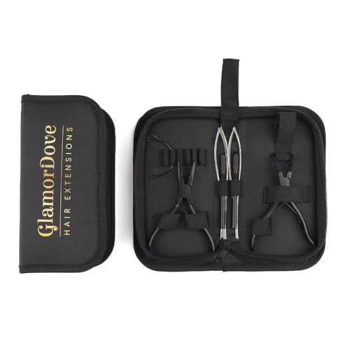 Hair Extension Pliers Kit Microlink Pliers for Extensions Hair Extension Beading Tool Hair Needle Pulling Hook Hair Styling Bead Closer and Remover Pliers - color: 1 Black
