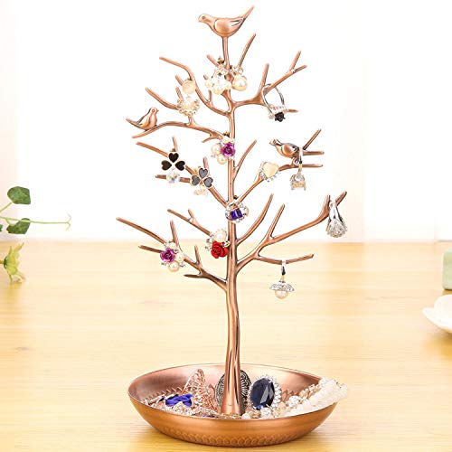 Jewelry Tree Necklace Earring Holder Modern Cute Bird Jewelry Stand for Women Girls Teen Bronze - color: Bronze