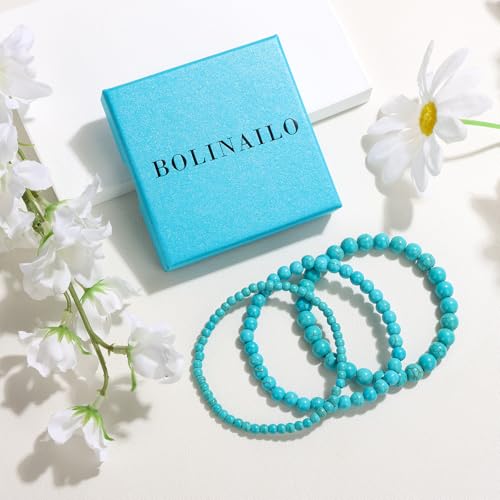 3Pcs Natural Healing Crystal Bracelets for Women Men, 4mm 6mm 8mm Beaded Stretch Bracelet Set, Black Tourmaline Natural Stone Gemstone Jewelry Gifts for Meditation, Reiki & Yoga - color: Turquoise
