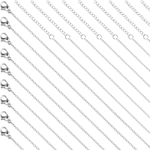 30 Pack Necklace Chains Bulk, Silver Chain Necklace, 1.5mm Stainless Steel Necklace Chains for Jewelry Making