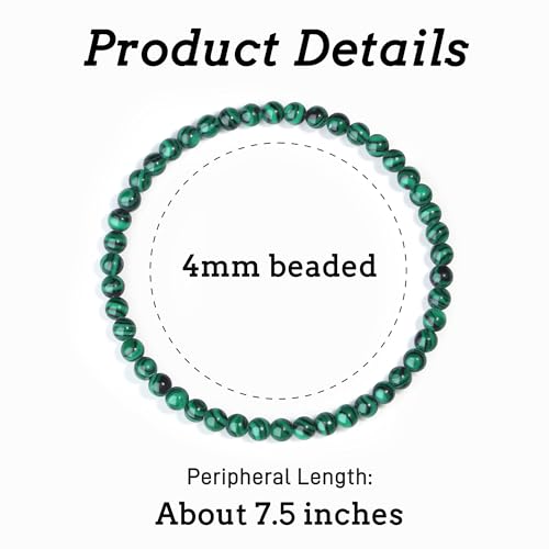 MAIBAOTA Healing Crystal Bracelet for Women Men, 8/4 mm Natural Stone Beaded Bracelets, Jewelry Birthday Gifts, Round Gemstones Stretch Bracelets - color: Green-Malachite, size: 4 mm