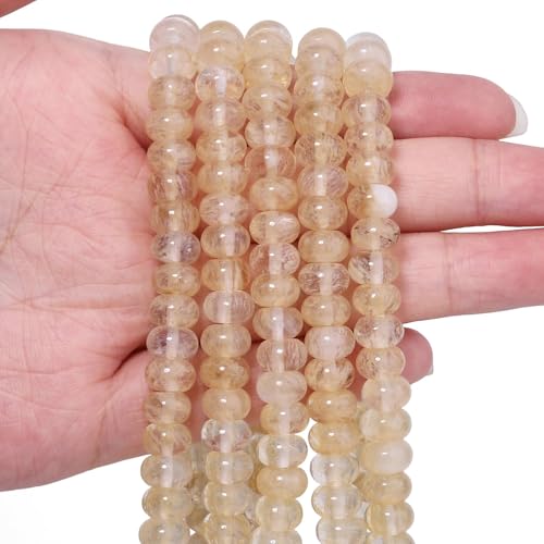 Songxi 5x8mm Natural Gold Rutilated Quartz Stone Rondelle Beads, 75PCS Spacer Round Loose Abacus Beads for Jewelry Making, Gemstone for Bracelet Necklace Earrings, Arts and Crafts - color: Gold Rutilated Quartz