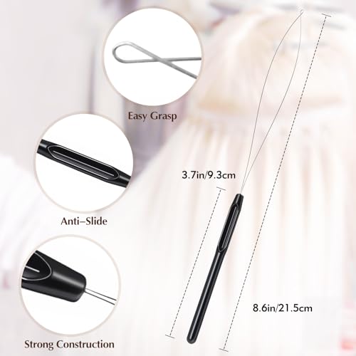 10Pcs Hair Extension Tools, Hair Loop Styling Tool, DIY Pulling Hook Needle Bead Device for Hair Extension Beads and Automatic Needle Threading (Black)