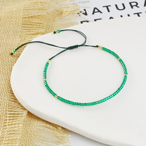 KELITCH Adjustable turquoise bead bracelet single color knitting friendship bracelet fashion jewelry daily wear gift (28 color selection) - color: Green 04V