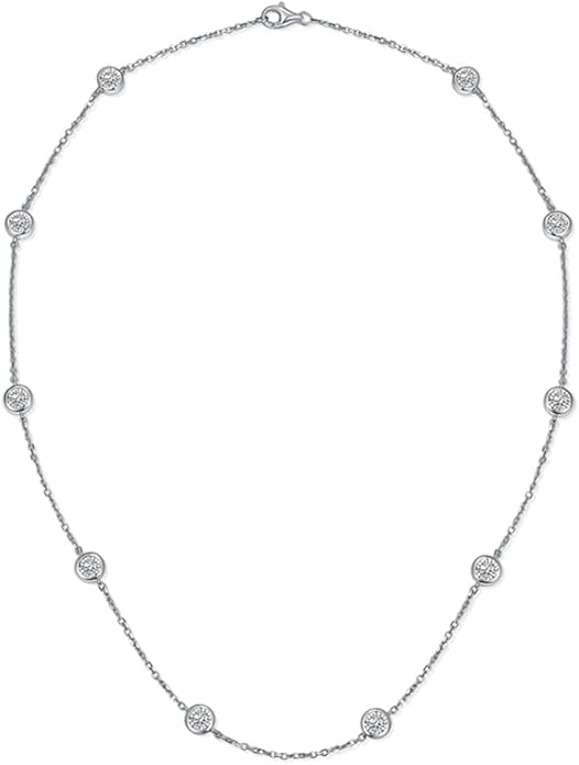 Vintage Collarbone Necklace with VVS1 D-color Round-cut Diamond, Great Gift for Girlfriend, Choice for Special Occasions or Romantic Evenings Out,Chain Length: 15.75 Inch
