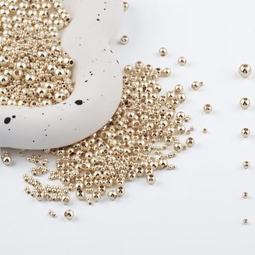 480pcs 2/2.5/3/4/5/6mm 14K Gold Filled Round Spacer Beads,Ball Seamless Spacer Beads,for DIY Jewelry Bracelet Necklace Making Findings (14K Gold) - color: 14K Gold