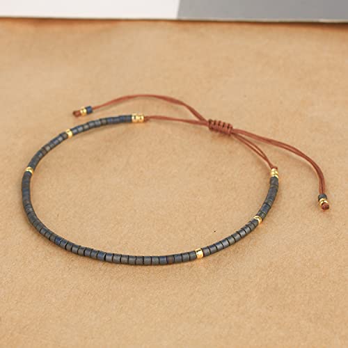 KELITCH Adjustable turquoise bead bracelet single color knitting friendship bracelet fashion jewelry daily wear gift (28 color selection) - color: Grey 04I