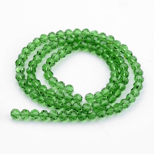 Perlin Czech Bohemian Crystal Glass Beads Faceted Round 4mm 90 Pieces Loose Spacer 1 Strand Beads for DIY Jewelry Earrings Necklace Bracelet Making (Green) - color: Green