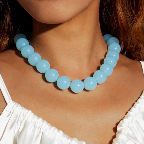 Colorful Chunky Beaded Necklace for Women Acrylic Bead Choker Necklaces Fashion Large Round Beads Necklaces for Women Handmade Summer Jewelry - color: Bule Beaded Necklace