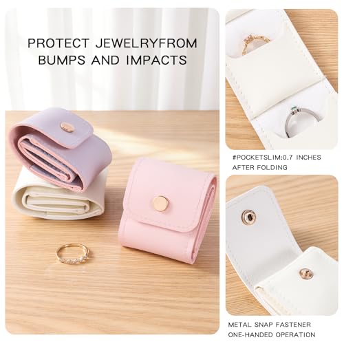 3Pcs Mini Travel Jewelry Bag, Portable Travel Jewelry Organizer, Small Travel Jewelry Pouch for Women, Mini Travel Jewelry Bag for Earrings, Rings, Necklaces, White Pink Purple