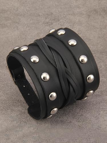 GelConnie Leather Cuff Bracelet Punk Braided Bracelets Rock Leather Wristbands Faux Mens Leather Bracelet Gothic Viking Bangle Adjustable Wrap Bracelet for Women,Men - color: Leather Bracelet Wristband