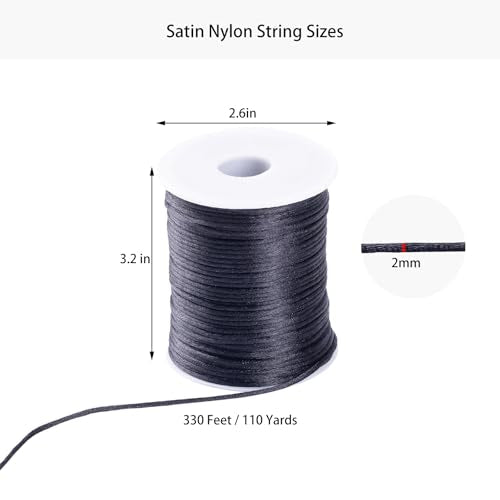 Markcain 2mm x 110 Yards Black Nylon Cord, Beading Thread for Bracelets, Necklaces and Wind Chime Crafts - size: Black