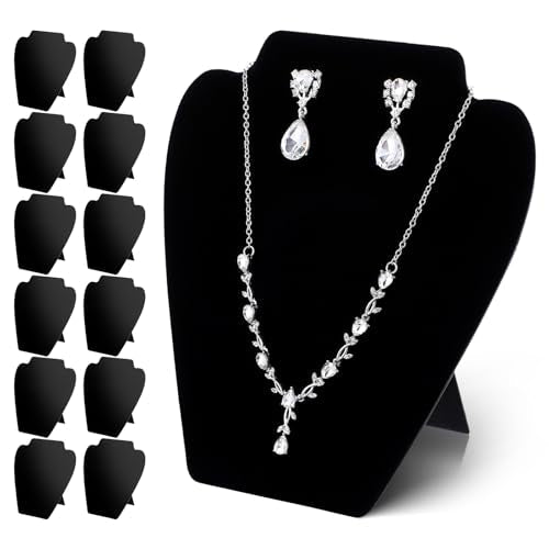 12 PCS Black Velvet Necklace Display,Jewelry Display for Selling and Shows | Foldable Necklace Easel Stand, Soft Velvet, Easy to Assemble