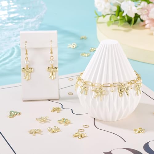 FASHEWELRY Golden Bow Connector Charms Bulk, Christmas Bowknot Link Charms, Infinity Links Geometric Hollow Bezel Pendants for Earring Bracelet Necklace Keychains Jewelry Making - color: Golden, 5 Styles