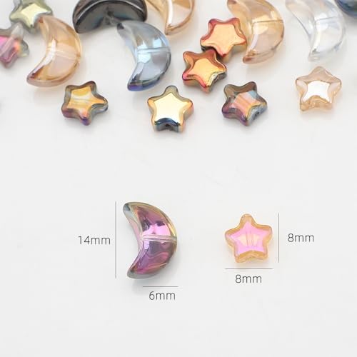 Glass Beads, KLFHS 60PCS Mixed Color Star and Moon Glass Beads for Jewelry Making, Cute Unique Bead Bulk Spacer Bead for Jewelry Bracelet Necklace Earring Craft Supplies DIY - color: Star-moon