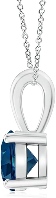 Angara Natural Blue Topaz Solitaire Pendant for Women | Classic Prong-Set Round Blue Topaz Pendant in 14K Solid Gold/Silver/Platinum With 18" Chain | December Birthday, Gemstone Jewelry Gift