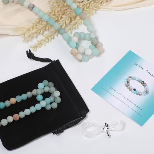 Stone Beads, 60pcs Matte Amazonite, 6mm Round Loose Beads for Jewelry Making, Bracelets, with Bag, String & Card - color: Matte Amazonite Beads, size: 6mm