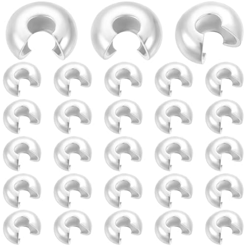 Beebeecraft 1 Box 300Pcs Open Crimp Beads 925 Sterling Silver Plated Half Round Bead Crimper 4x3mm Crimping Beads Knot Covers End Tip Caps for Jewelry Making Beading DIY Crafts Bracelets Necklaces - color: Silver, size: 3mm