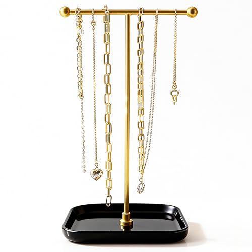 VROOMIUM Necklace Holder- Ceramic Base 1ft Height Jewelry Organizer Stand, Aesthetic Jewelry Hanger Display for Necklaces, Bracelets, Rings, Exhibidor de Collares-Mysterious Black - color: Sq. Lux Black