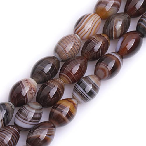 GEM-Inside Stripe Botswana Agate Gemstone Loose Beads Natural 10x14mm Bronw Olivary Crystal Energy Stone Power for Jewelry Making 15" - size: Brown-10X14mm