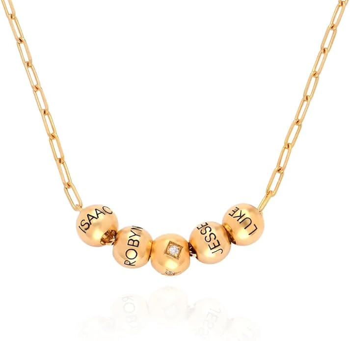 MyNameNecklace Personalized The Balance Charm Necklace with Custom Engraved Beads - Cable/Link Chain - Dainty Gift for Mom, Her - Jewelry for Christmas