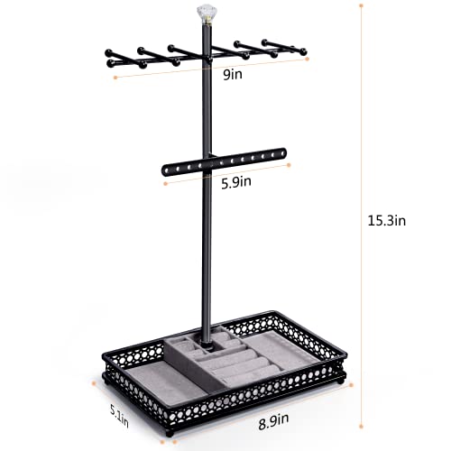 Meangood Jewelry Organizer Stand, 15.6" H Jewelry Tree Display Holder Stand for Bracelets Necklaces Earrings Rings, Gift for Women Girls (Black) - color: Black