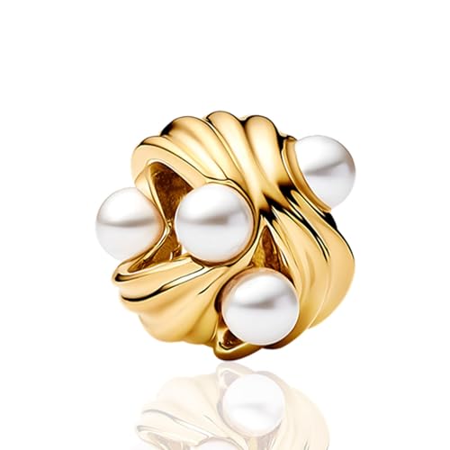 925 Sterling Silver Charms for Bracelets Gold Love and Heart Charms Cherry Blossom Dangle Beads Jewelry for Women - color: Gold Pearl Charm