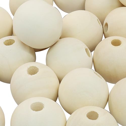 50Pcs Natural Wood Beads, 25mm Small Round Wooden Balls, 1Inch Unfinished Wooden Beads for Crafts, DIY Jewelry, Dream Catchers - size: 25mm