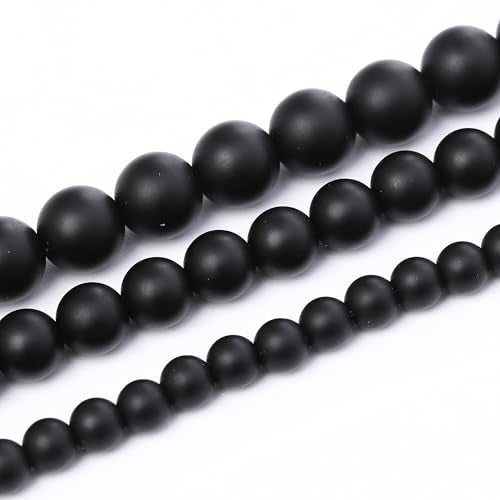 Frosted Black Glass Stone Beads for Jewelry Making Gemstone Round Crystal Bracelet Necklace 1 Strand 15.5inch 38PCS 10MM - color: Frosted Black Glass, size: 10MM