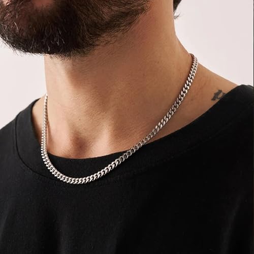 4/6mm Cuban Link Chains for Men - Gold/Silver Plated Stainless Steel Miami Curb Chain Necklace - No Tarnish Hip Hop Mens Jewelry, 18"/20"/22"/24" - color: 4MM Silver Chain, size: 20inch