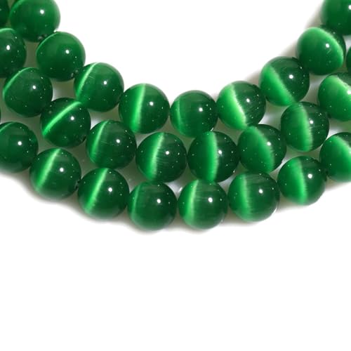 HAAMIIQII 10mm Grass Green Cat Eye Glass Round Crystal Stone Loose Gemstone Beads for Jewelry Making Bracelets Necklaces Earrings Crafts (35-40pcs) - color: Grass Green, size: 10mm (35pcs)
