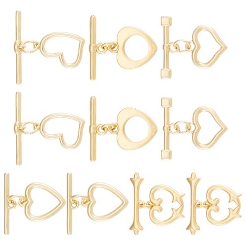 10Pcs 18K Gold Plated Toggle Jewelry Clasps Heart Toggle Clasps Brass OT Toggles Clasp Connector T-Bar Bracelet Closure Clasp for Bracelet Necklace Jewelry Making - color: Light Golden