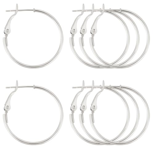 Beebeecraft 1 Box 24Pcs Hoop Earrings Findings Platinum Plated Brass Round Open Beading Hoop Components for Jewellery Making DIY Crafts Art Accessories Creation Festival Gift Wedding Party Favor - color: Silver