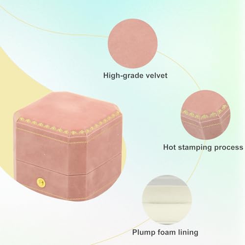 Jewelry Ring Box Small Travel Jewelry Box, Velvet Wedding Ring Box for Business, Engagement, Wedding, Bridesmaid and Mother's Day - Pink - color: Ring Box-Pink