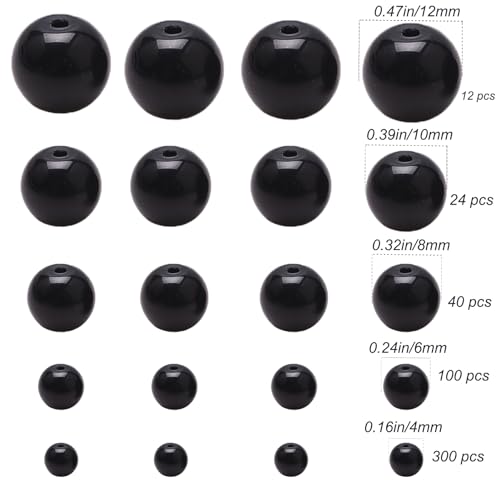 476 PCS Round Crystal Glass Beads for Jewelry Making(Black), Glass Spacer Loose Beads for Crafts Bracelets Necklaces Charms Pendants Friendship 4/6/8/10/12mm - color: Round Glass Beads: Black