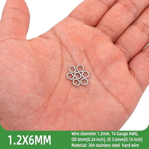 500PCS 6mm 1.2mm Thick Heavy Duty 16 Gauge Stainless Steel Jump Rings, Unwelded Metal Round Strong Craft O Ring for Necklace Bracelet Keychain Chainmail Jewelry Making - size: 6mm OD-1.2mm Thick-16 Gauge