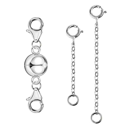 Necklace Extender Magnetic Necklace Clasps and Closures 14K Gold Plated 925 Sterling Silver Extension Magnetic Jewelry Clasps for Bracelet Extenders - color: B-Silver