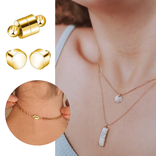 Magnetic Necklace Clasp, 24 Pairs Bracelet Clasps and Closures Jewelry Safety Locking Connectors Jewelry Clasp Converter Necklace Extender and Shortener Bracelet Helper Tool (Gold, Silver)