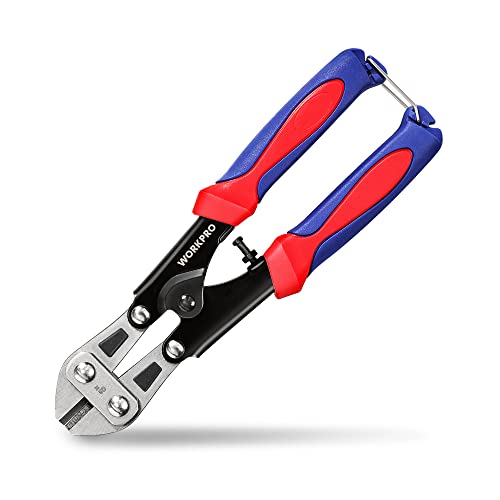 WORKPRO Mini Bolt Cutter 8-inch, Spring Loaded Small Heavy Duty Wire Cable Cutter, Snips Clippers with Soft Anti-Slip Handle - size: 8-inch/210mm, style: Bolt Cutter