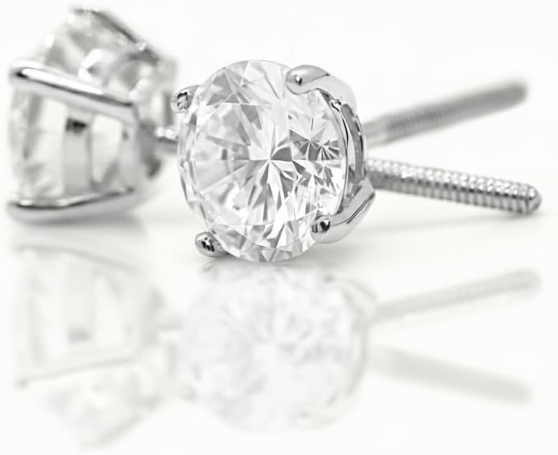 14K White Gold Moissanite Earrings Men & Women, Solid Gold Simulated Diamond and Lab Diamonds Studs for Men & Women, 1ct - 2ct Round, Princess, Heart, Halo Cut, Dangle, Lever or Screw Back Earrings, VVS1, D Color, Pink or Blue - Luxury Gift Box