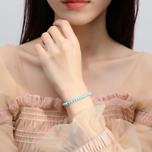MAIBAOTA Healing Crystal Bracelet for Women Men, 8/4 mm Natural Stone Beaded Bracelets, Jewelry Birthday Gifts, Round Gemstones Stretch Bracelets - color: Green-Turquoise, size: 4 mm