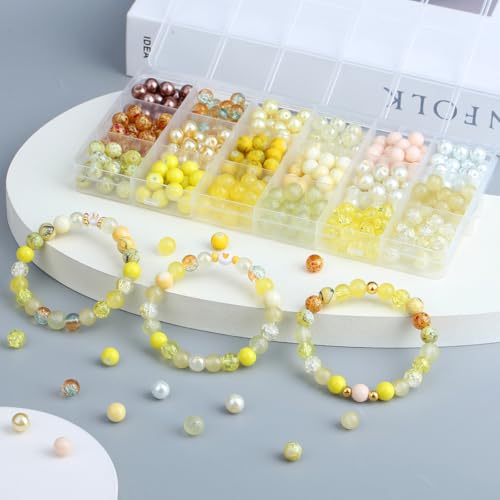 DUQGUHO 8mm Yellow Beads for Jewelry Making Yellow Glass Beads for Crafts Bracelets, Necklaces & DIY Crafts Glass Round Bead 360PCS - color: 4-Yellow