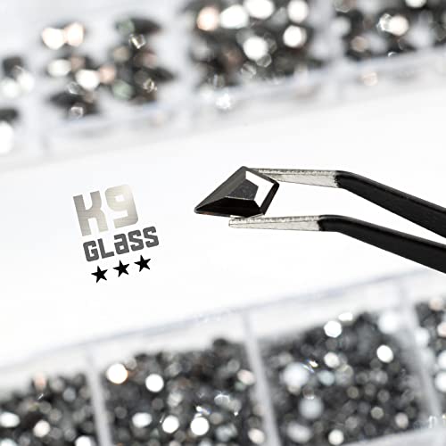 2630Pcs Mine Black Nail Rhinestones 120 Multi Shapes Metallic Black Big Gems Nail Charms +2510 Flatback Rhinestones Round Beads K9 Glass Stones Nail Art Diamonds jewels for Nails Eyes Makeup Crafts - color: Metallic Black, size: A Set