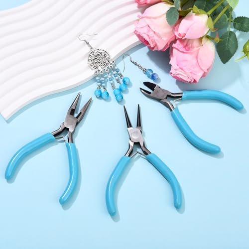 Pliers for Jewelry Making, Jewelry Pliers Set Includes Needle Nose Pliers, Round Nose Plier and Wire Cutters, Jewelry Making Tools for Jewelry Repair, Wire Wrapping, Beading and Crafts - color: Sky Blue