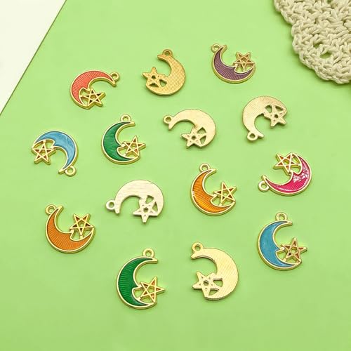 Sailanzi 56pcs Alloy enamel moon and star set Pendant Jewelry Making DIY Keychain Earrings Pendant Various Design Charms for Jewelry Making Bracelets Necklace (SN818) - color: SN818