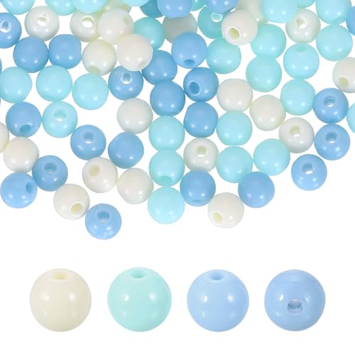 HARFINGTON 200pcs Cream Blue Acrylic Round Beads 6mm Dia 1.9mm Hole Plastic Resin Smooth Balls Loose Bead for Jewelry Making Bracelets Necklace Earrings DIY - color: Cream Blue, size: 6mm