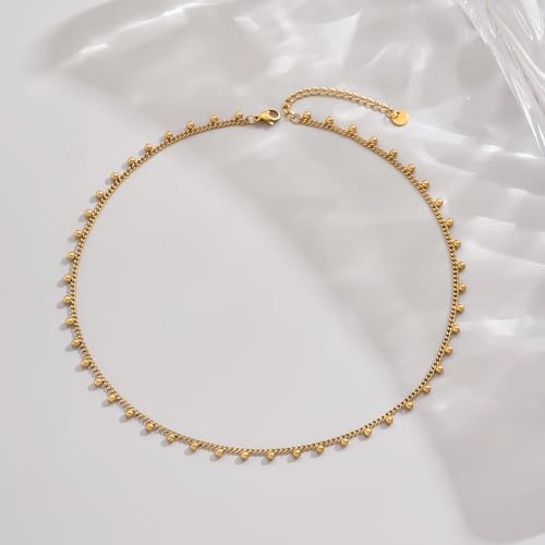 Gold Chain Necklace for Women 18K Gold Plated Dainty Star Cross Heart Cuabn Choker Chains Stainless Steel Trendy Jewelry Christmas Gifts - color: Cuban Ball Drop